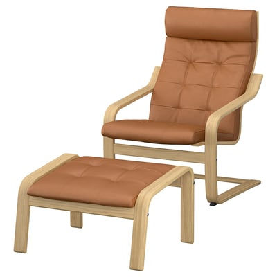 POÄNG Fauteuil en voetenbank, eiken/Grann goudbruin