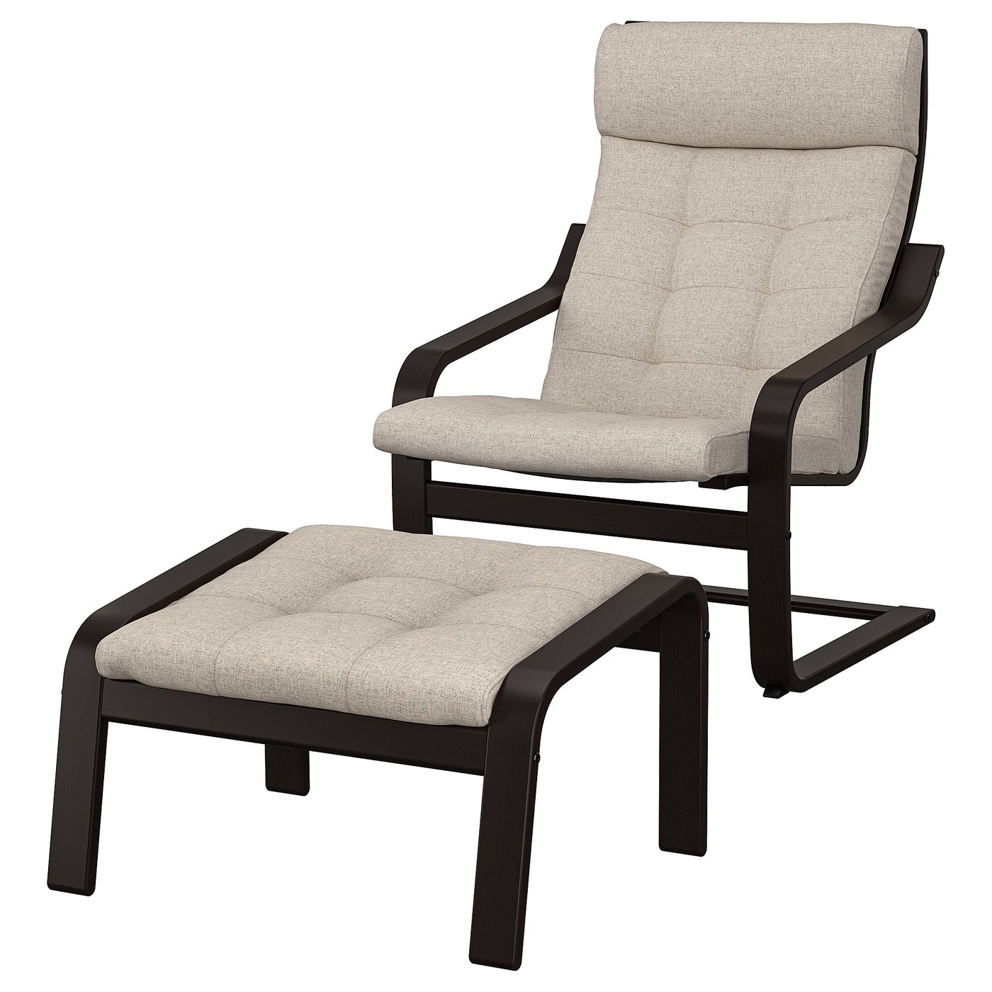 POÄNG Fauteuil en voetenbank zwartbruin/Gunnared beige