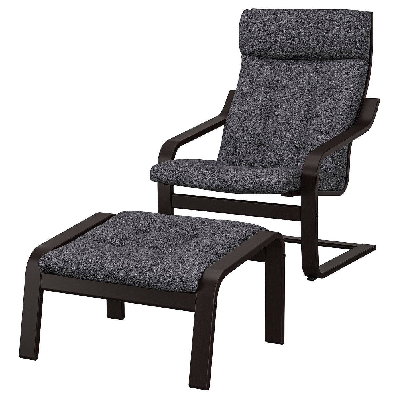 POÄNG Fauteuil en voetenbank zwartbruin/Gunnared donkergrijs