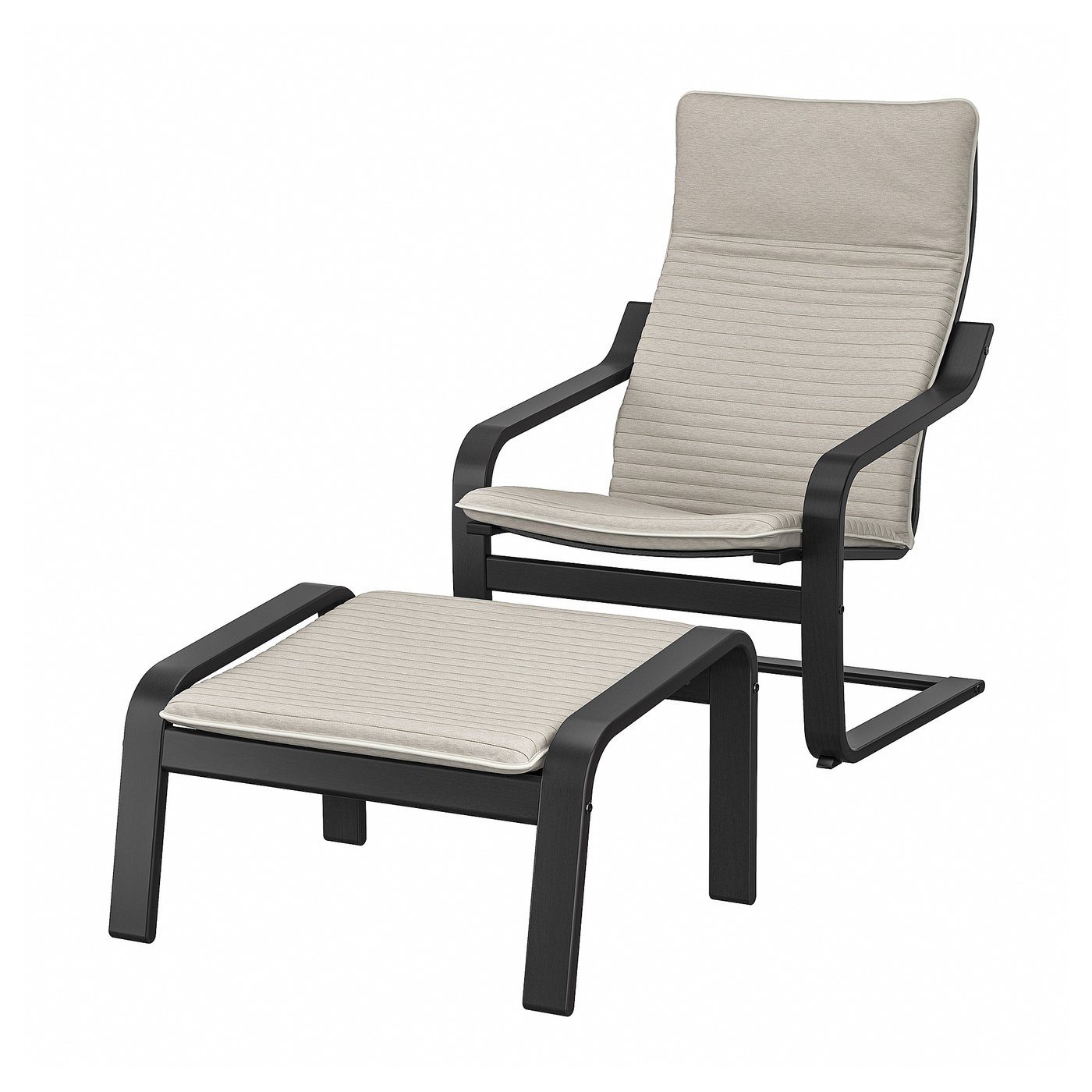 POÄNG Fauteuil en voetenbank zwartbruin/Knisa lichtbeige