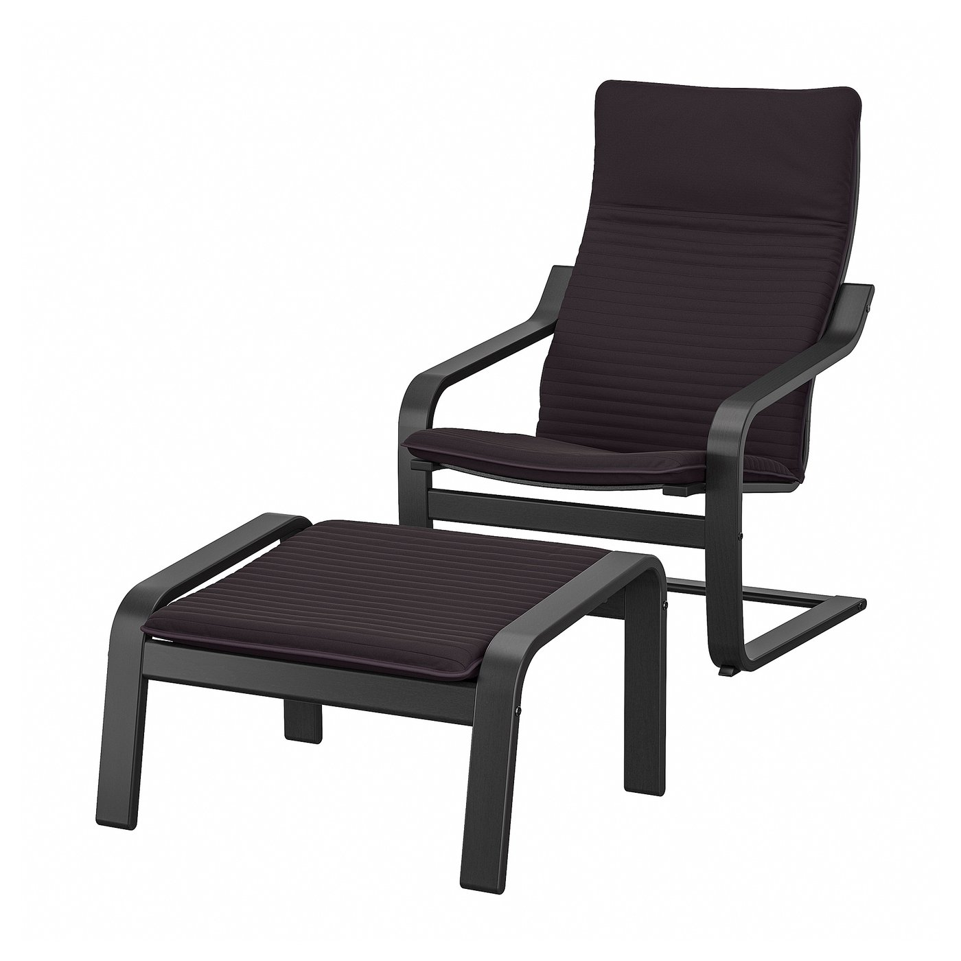 POÄNG Fauteuil en voetenbank zwartbruin/Knisa zwart