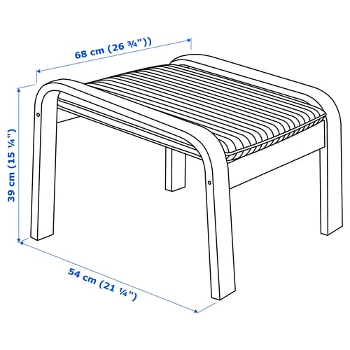 Illustratie met afmetingen voor het product: POÄNG.