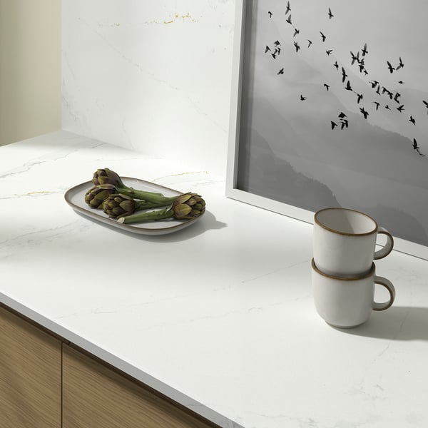 RÅHULT Maatwerk wandpaneel, wit/grijs-beige marmerpatroon/kwarts, 1 m²x1.2 cm