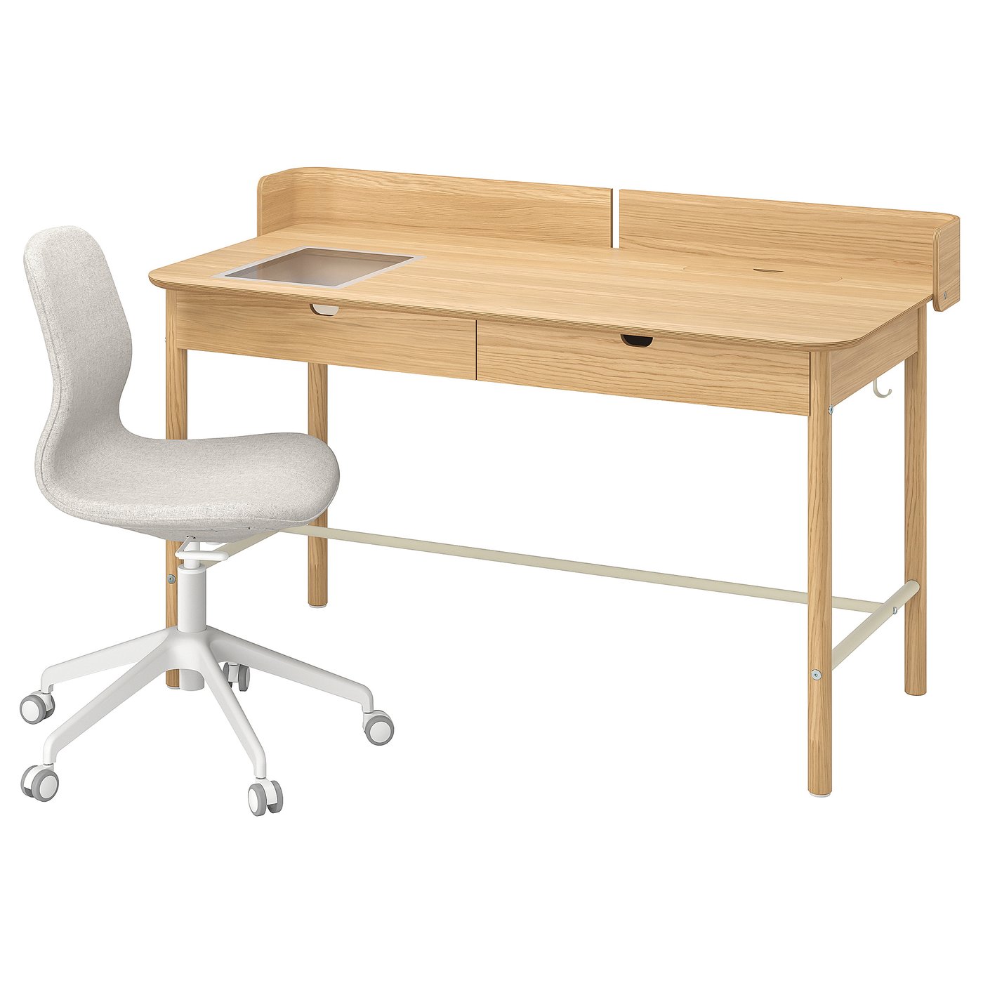 RIDSPÖ / LÅNGFJÄLL Bureau en stoel Bureau en stoel · eiken beige/wit