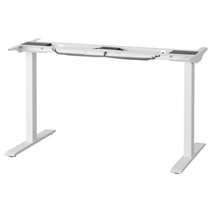 Een wit RODULF verstelbaar bureau, metallic met een polyester blad.