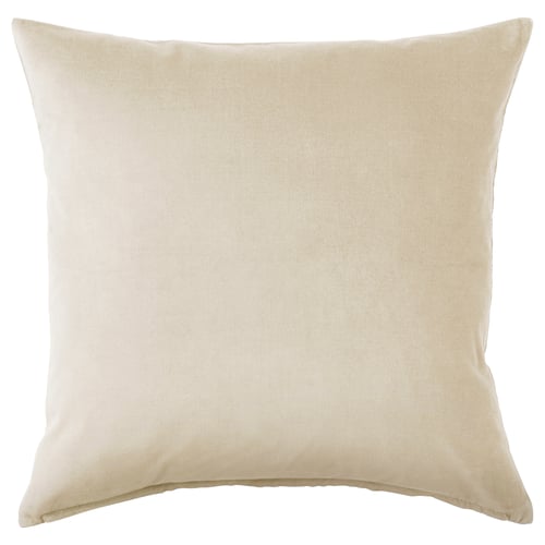 SANELA vierkant kussen, beige, zacht katoenfluweel, effen design.