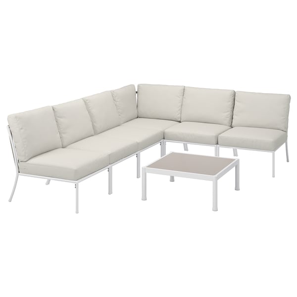 pakket Entertainment residentie SEGERÖN Loungeset 5-zits, buiten, buiten wit/Frösön/Duvholmen beige - IKEA