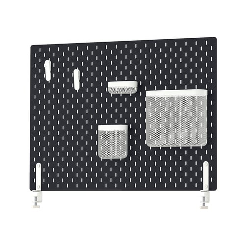 SKÅDIS ophangbord organizer: zwart bord met ronde gaten, 3 gaaszakjes, 4 clips. Modern ontwerp voor eenvoudige organisatie.