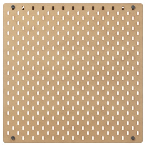 SKÅDIS beige ophangbord, vierkant, geperforeerd voor het ophangen van accessoires, gemaakt van vezelplaat met blanke acryllakafwerking.