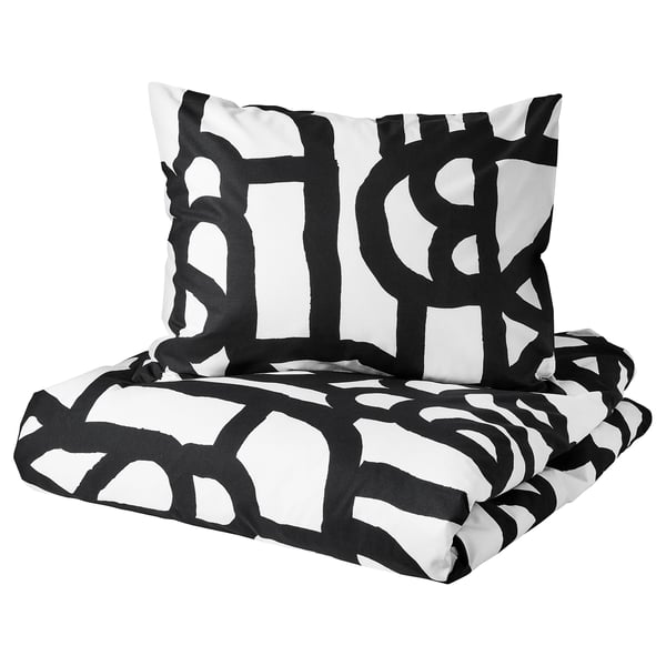 skuggbracka dekbedovertrek met 1 sloop wit zwart 140x200 60x70 cm ikea