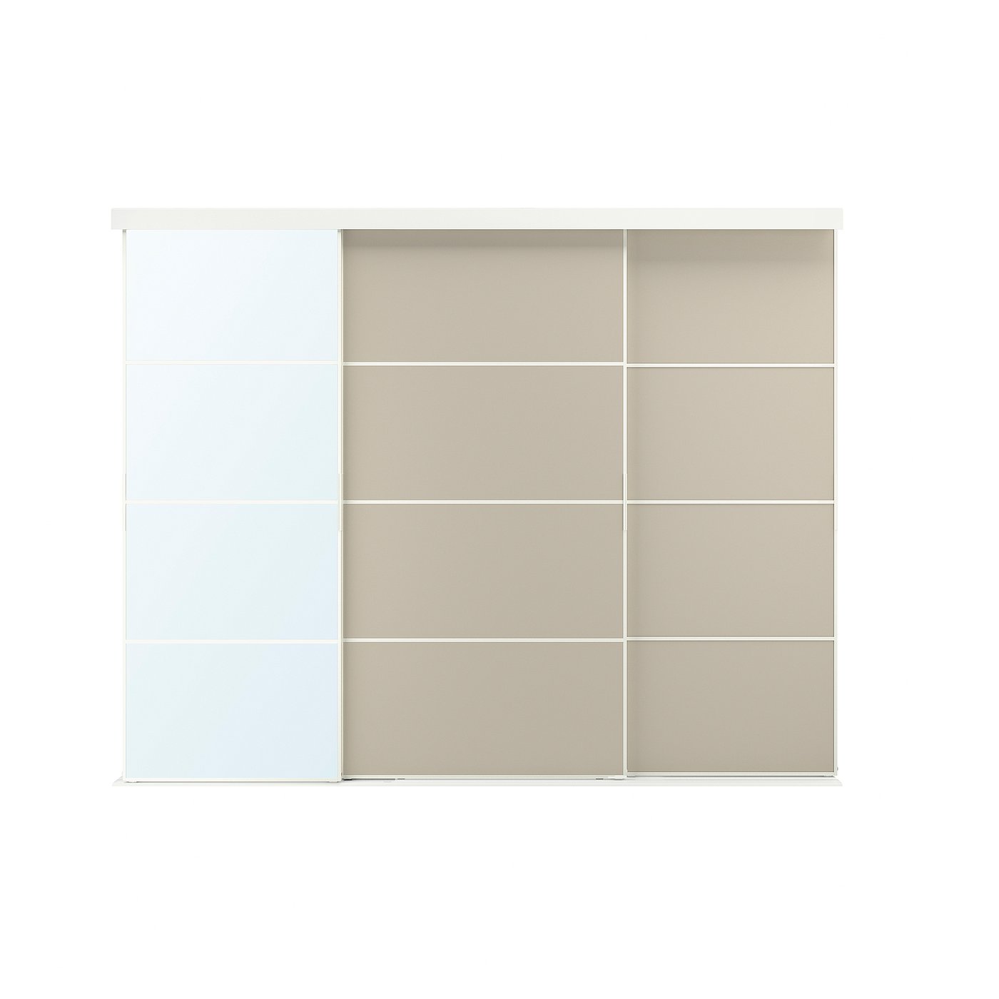 SKYTTA / MEHAMN/AULI Schuifdeurcombinatie wit tweezijdig/grijsbeige spiegelglas 251x205 cm
