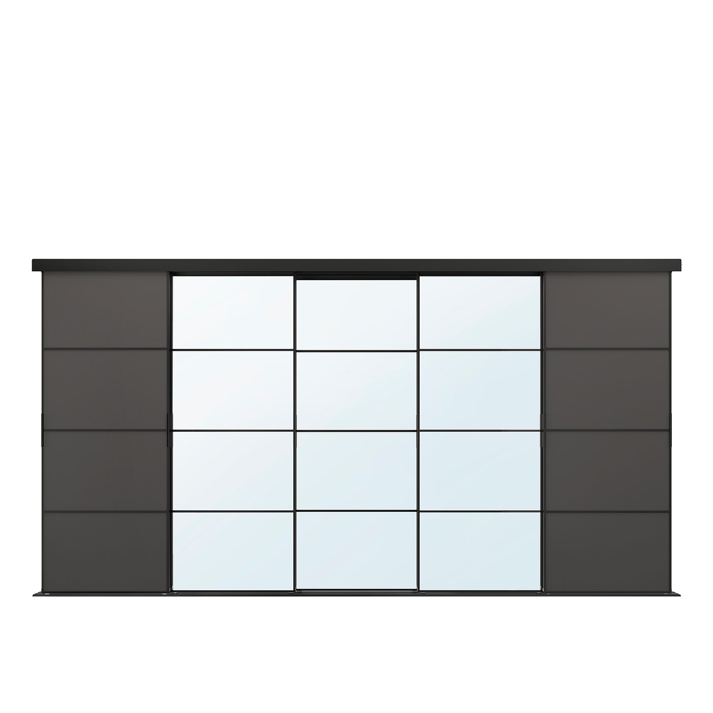 SKYTTA / MEHAMN/AULI Schuifdeurcombinatie zwart/donkergrijs spiegelglas 376x205 cm