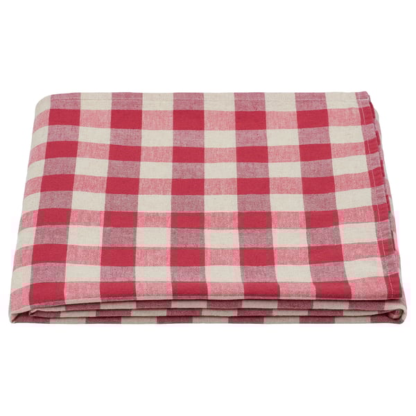SLÖJSTJÄRT rood en beige geruit doek, gevouwen, rechthoekig.