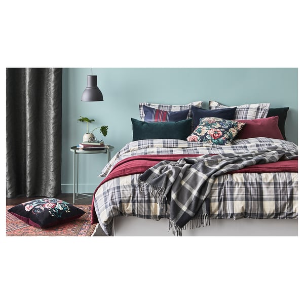 smalruta dekbedovertrek met 2 slopen grijs ruit 200x200 60x70 cm ikea