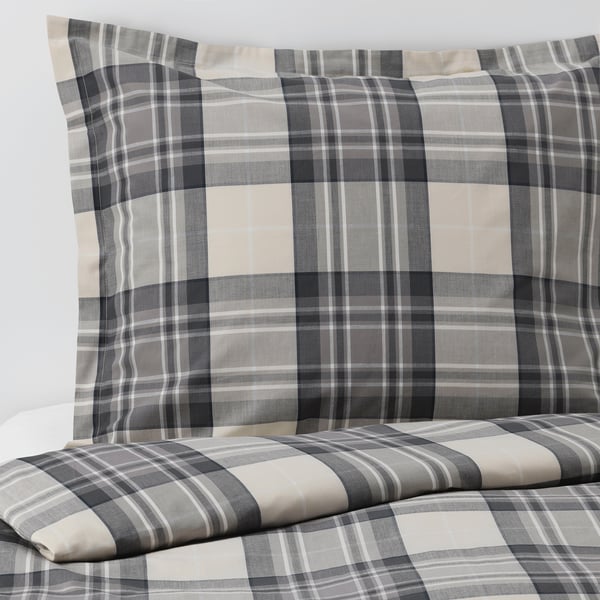 Smalruta Dekbedovertrek Met 2 Slopen Grijs Ruit 200x200 60x70