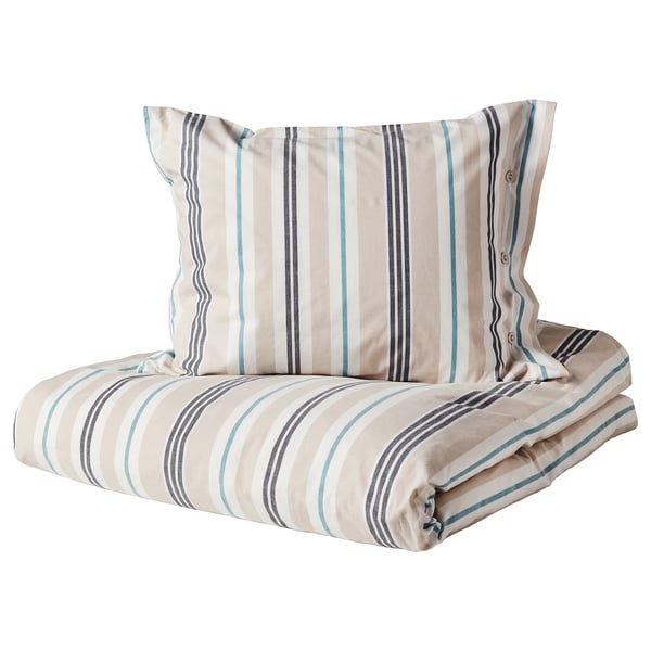 smalstakra dekbedovertrek met 1 sloop beige blauw gestreept 140x200 60x70 cm ikea
