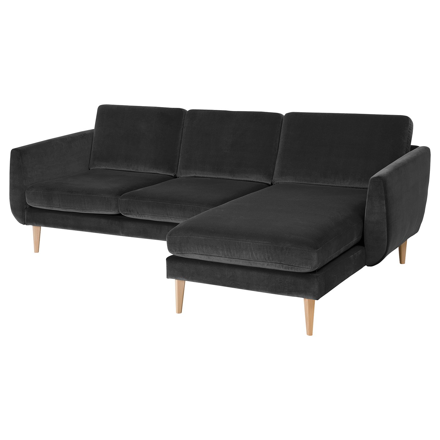 SMEDSTORP 3-zitsbank met chaise longue Djuparp/donkergrijs eiken