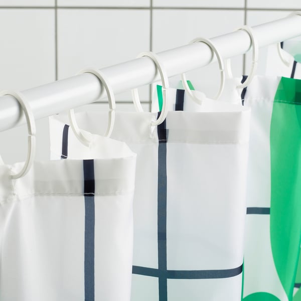 SNÖJONKVILL douchegordijn, wit/groen, 180x200 cm IKEA