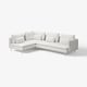 Een witte SÖDERHAMN hoekbank met strakke lijnen en zachte kussens, die een modern en comfortabel ontwerp biedt.