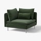 Groene SÖDERHAMN fauteuil met metalen poten en drie kussens. Modern, diepe zitplaatsen, zachte stof.