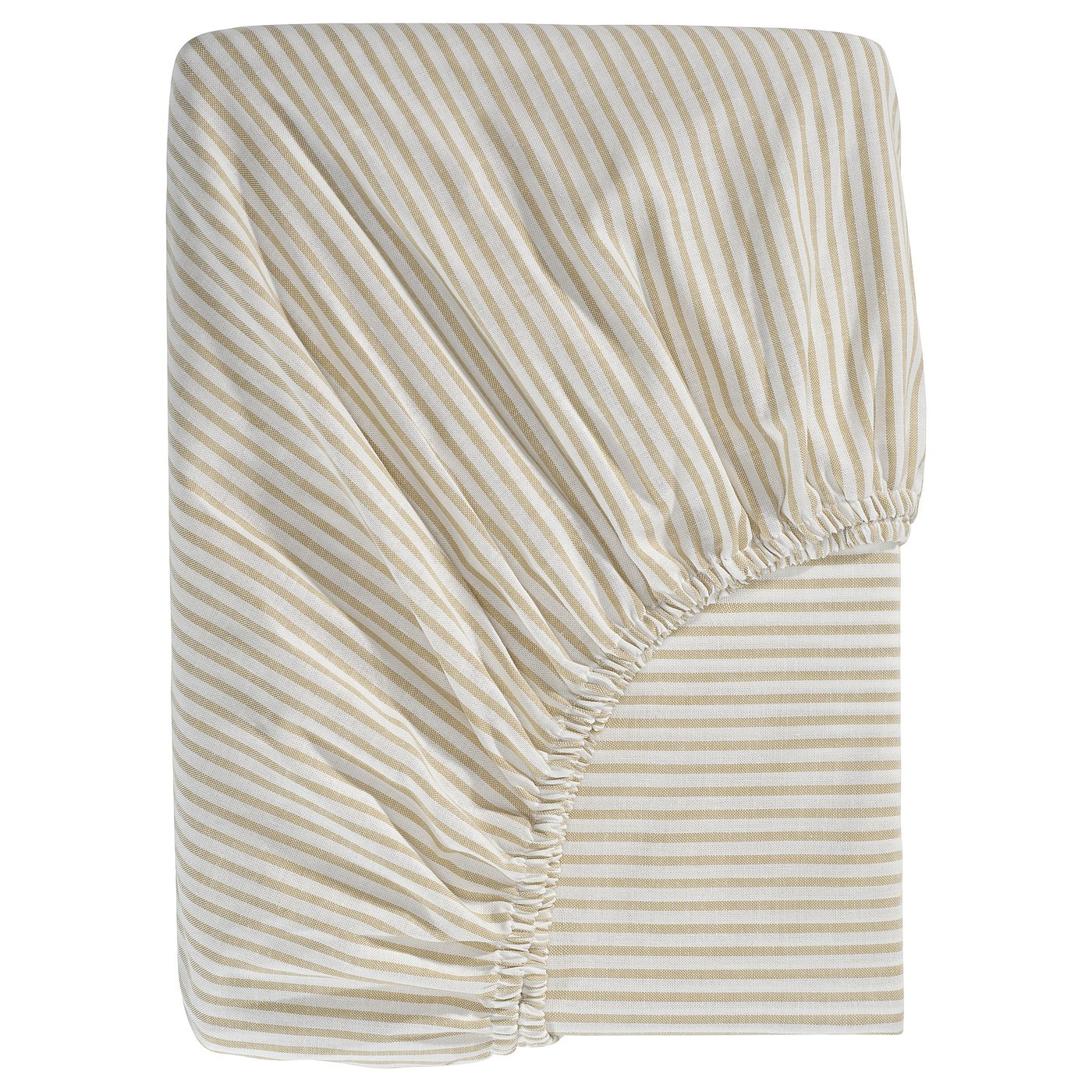 Gevouwen gestreept laken, beige & wit, elastische randen, 100% katoen.