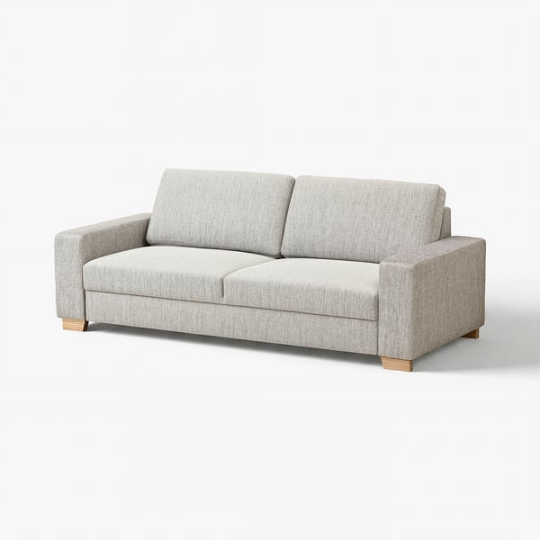 SÖRVALLEN-bank, lichtgrijs stof, modern minimalistisch ontwerp, rechthoekige vorm met schuine rugleuning.