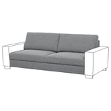 SÖRVALLEN grijze bank, modern design, zachte stof, rechthoekige vorm, comfortabele kussens.