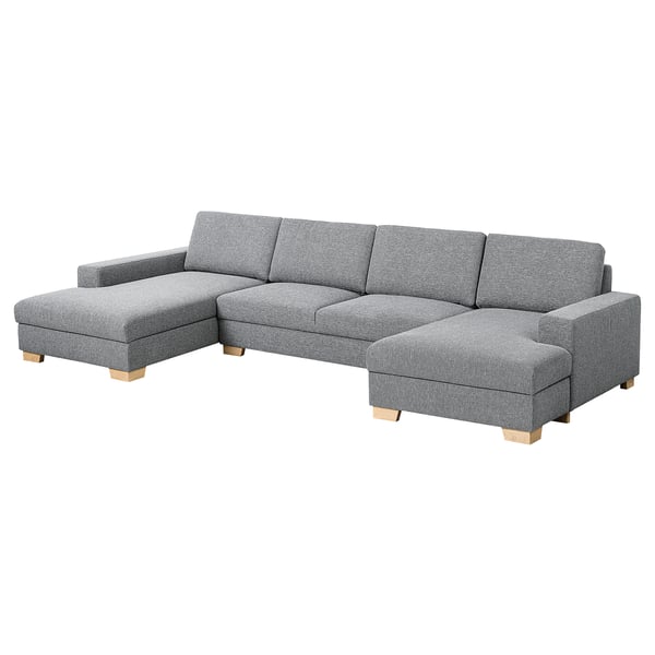 SÖRVALLEN sectionele bank: modern & minimalistisch, grijs, houten poten, hoekvorm, comfortabel & ondersteunend.
