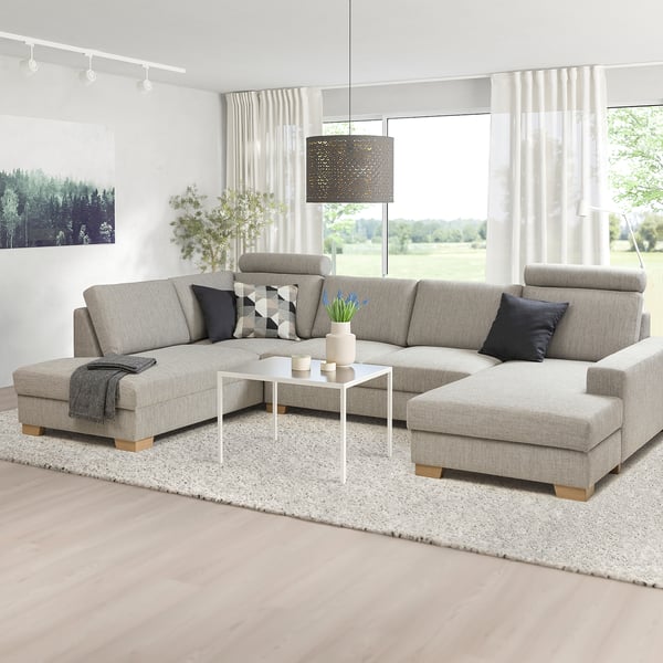 SÖRVALLEN hoekbank, 4zits, met chaise longue, rechts/Viarp beige/bruin