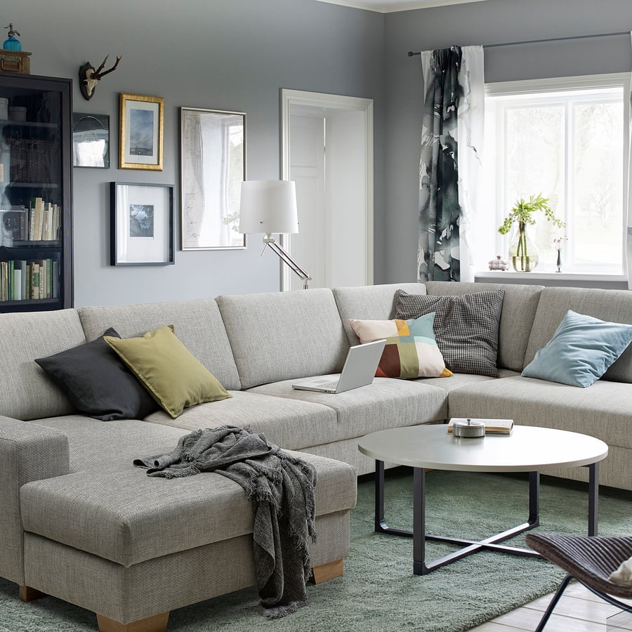 SÖRVALLEN hoekbank, 5zits, met chaise longue, links/Viarp beige/bruin