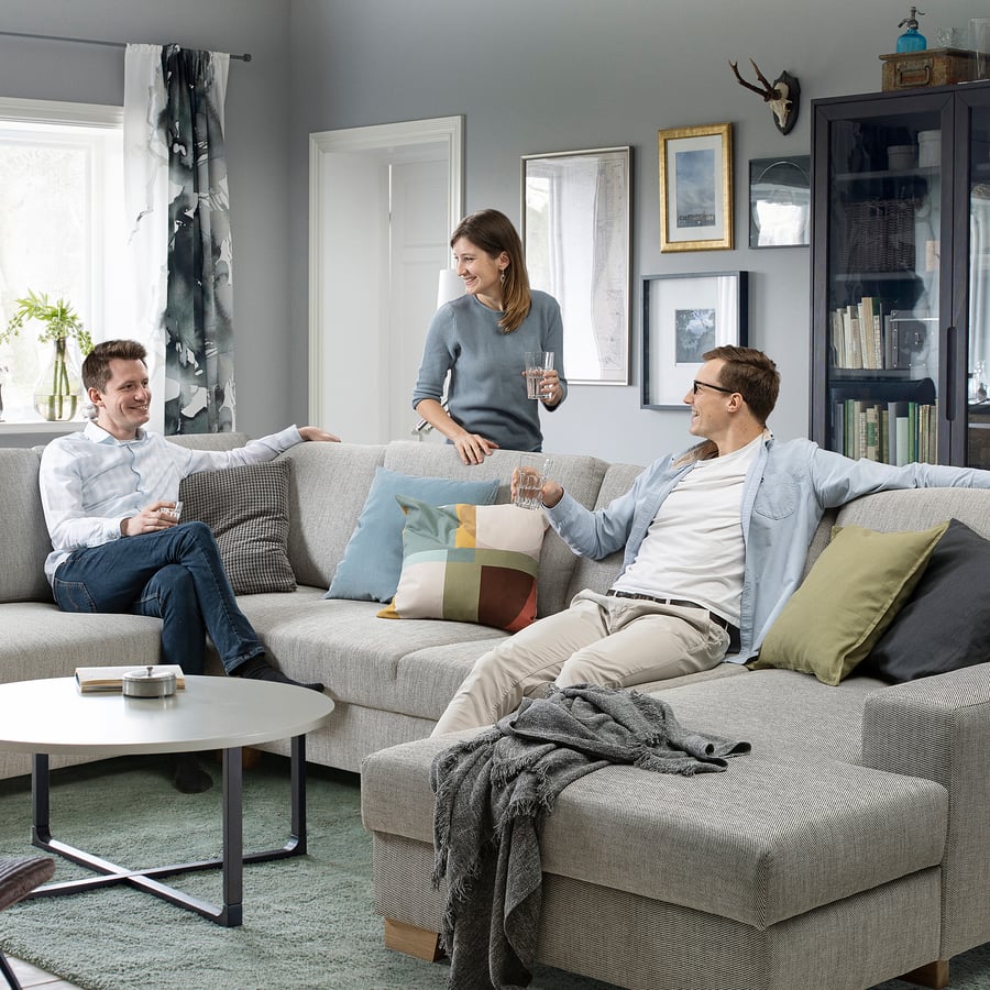 SÖRVALLEN hoekbank, 5zits, met chaise longue, rechts/Viarp beige/bruin