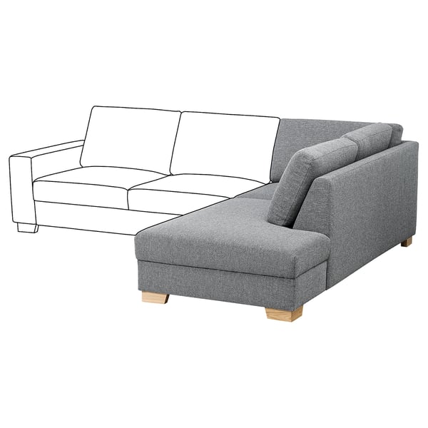 SÖRVALLEN sectionele bank in grijze stof, breed design, houten poten.