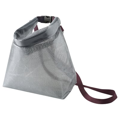Een grijze SPJUTSÖ tas, waterdicht, gemaakt van polyester en eva plastic, met een handvat met drukknopen.