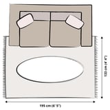 Diagram STOENSE vloerkleed: beige, rechthoekig, zacht pool, rubberen achterkant, fauteuil fitting, 195x133 cm.