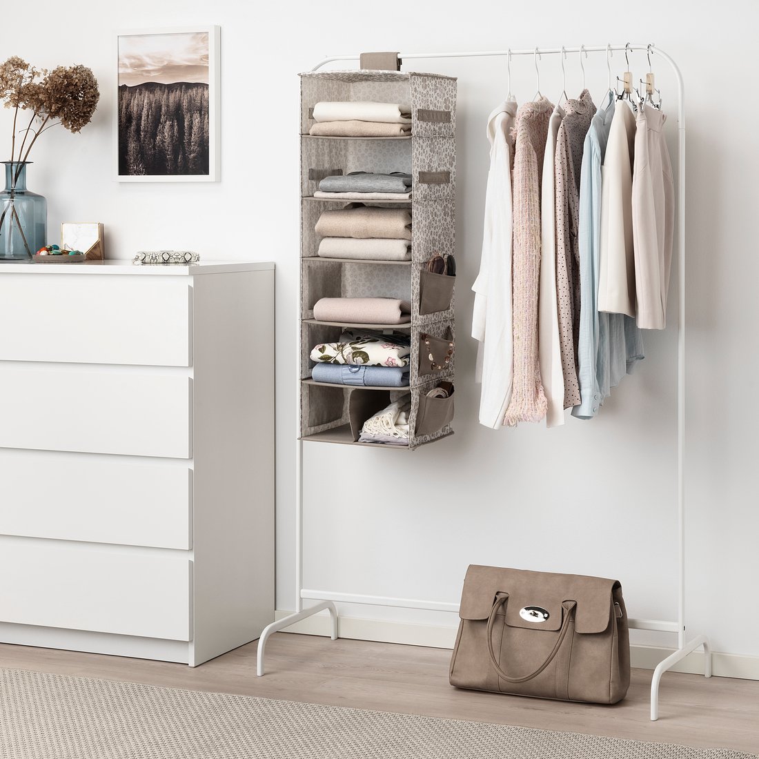 STORSTABBE Hangende opberger met 7 vakken, beige, 30x30x90 cm IKEA