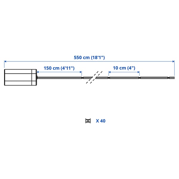 STRÅLA Led-lichtsnoer met 40 lampjes, op batterijen/buiten zwart