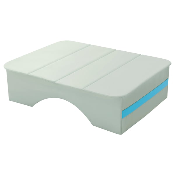 Een witte STRANDÖN dienbladtafel met een blauwe accentstreep, ontworpen voor buitengebruik.