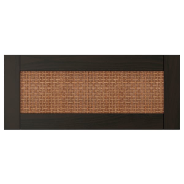 STUDSVIKEN, donkerbruin geweven houten ladefront, rechthoekig, ontwerp van natuurlijke vezels.