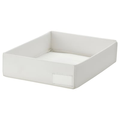 Wit STUK acryl dienblad met polyester stof, vierkante vorm, enkele labelhouder.