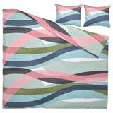 Beddengoed met golfpatroon in blauw en roze. Katoenmix met dekbed en kussenslopen.
