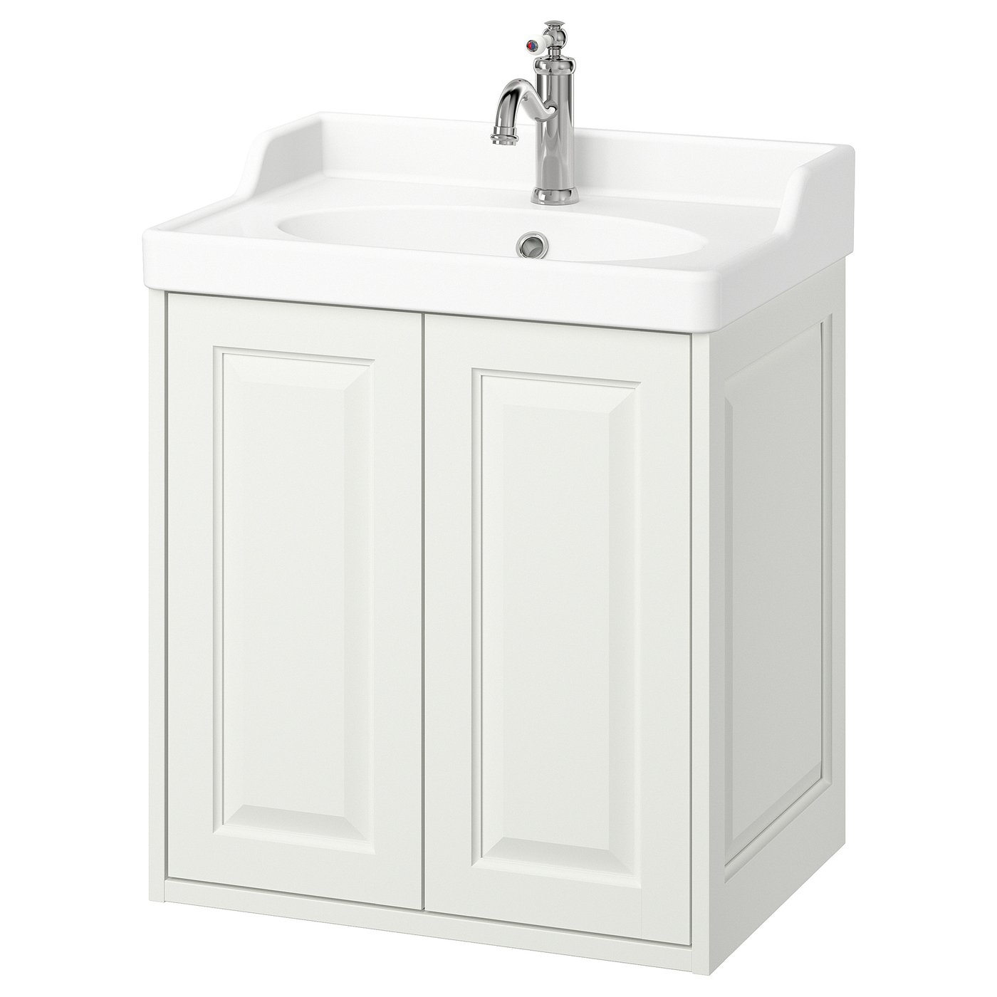 Witte TÄNNFORSEN wastafel: klassiek design, afgeschuinde randen, enkele spoelbak, chromen kraan.
