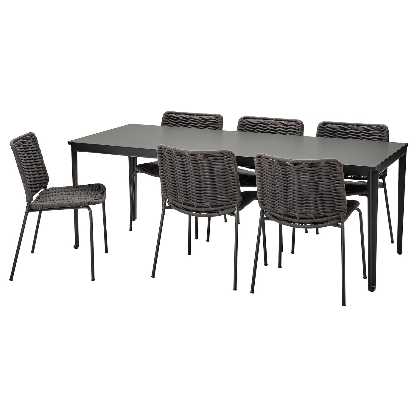 TEGELÖN / VÄSMAN Tafel+6 leunstoelen, buiten donkergrijs/zwart