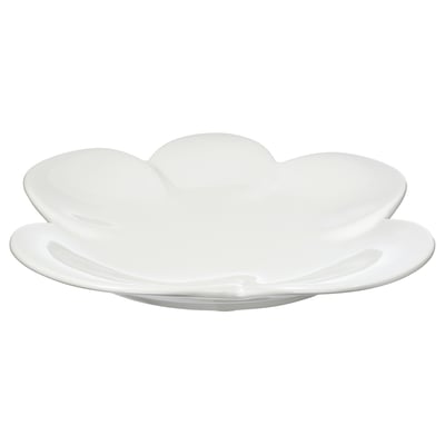 Wit bloembladvormig bord, strak glazuur, steengoed materiaal, ingewikkeld ontwerp, stijlvol servies.