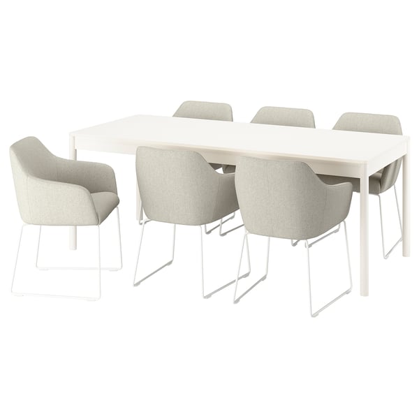 TONSTAD / TOSSBERG Tafel met 6 stoelen, ecru/Gunnared beige wit, 200x85 cm