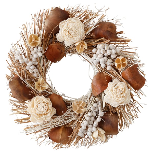 TORKA krans: neutrale tinten, gedroogde planten, bloemen, jute, rond, rustiek ontwerp.