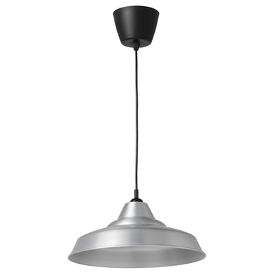 Zilveren hanglamp met zwart snoer, klassiek design, metaal.