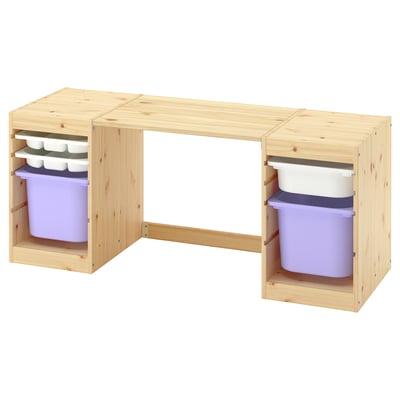 TROFAST Bureau met opbergers/bladen, licht wit gebeitst grenen/wit paars, 124x44x52 cm