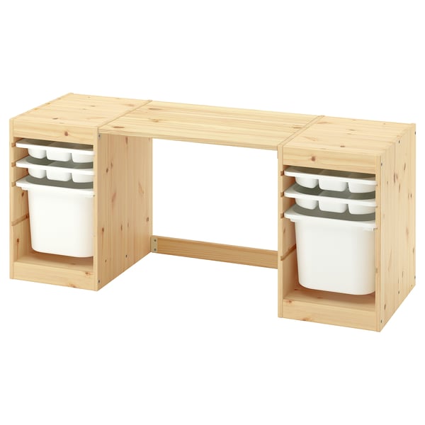 TROFAST Bureau met opbergers/bladen, licht wit gebeitst grenen/wit, 124x44x52 cm