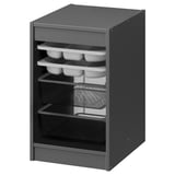TROFAST grijze opbergkast met dienbladen, gaasdozen, spaanplaat, rechthoekig, modern design.