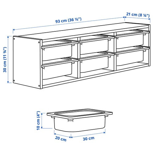 Illustratie met afmetingen voor het product: TROFAST.